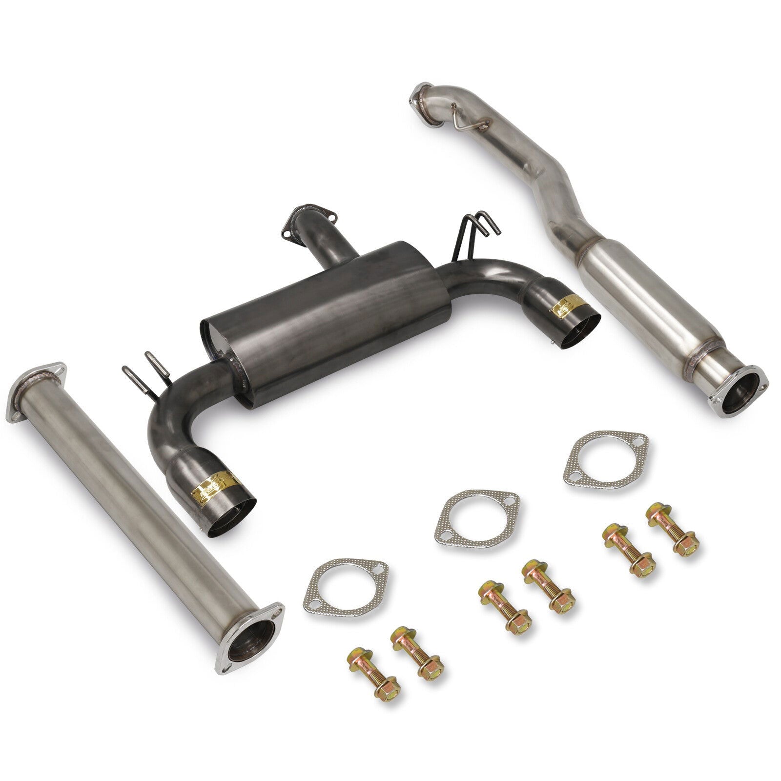 Mitsubishi Lancer Evo X 2008-2015 Dual Tip Stainless Steel Catback Exhaust System Gunmetal (Piping: 3.0" / 76mm | Tip: 4.0") - Parts Agent