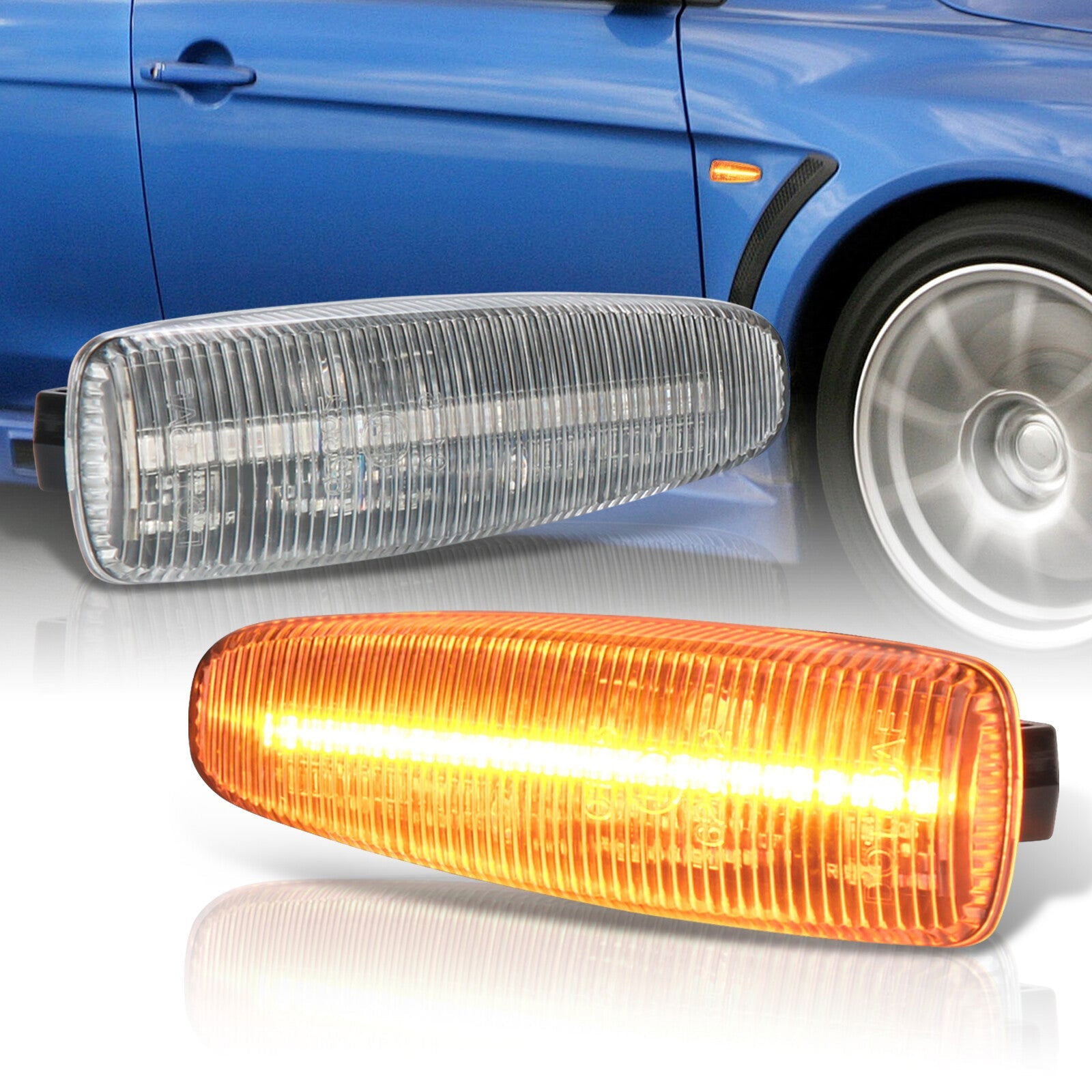 Mitsubishi Lancer X 2008-2017 / Lancer Sportback 2008-2019 / Outlander 2007-2013 / Mirage 2014-2020 Front Amber Sequential LED Side Marker Lights Clear Len - Parts Agent