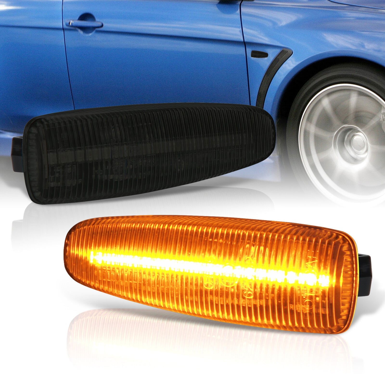 Mitsubishi Lancer X 2008-2017 / Lancer Sportback 2008-2019 / Outlander 2007-2013 / Mirage 2014-2020 Front Amber Sequential LED Side Marker Lights Smoke Len - Parts Agent