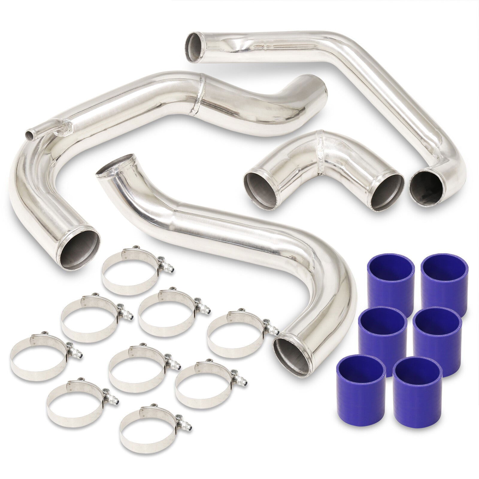 Nissan 240SX S13 180SX 89-94 CA18DET Bolt-On Aluminum Polished Piping Kit + Blue Couplers - Parts Agent