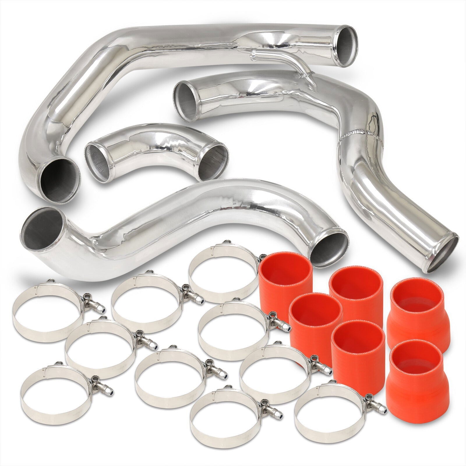 Nissan 240SX S13 1989-1994 CA18DET Bolt-On Aluminum Polished Piping Kit + Red Couplers - Parts Agent