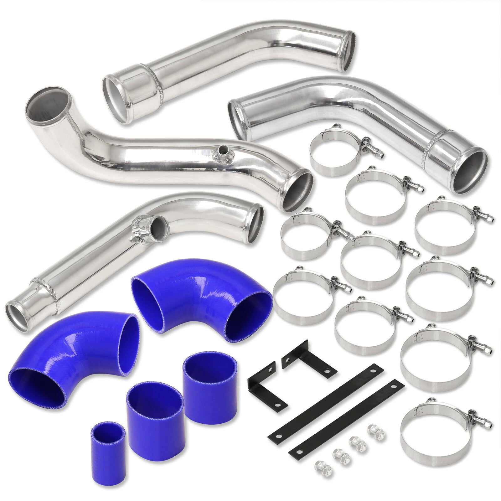 Nissan 240SX S13 1989-1994 CA18DE Bolt-On Aluminum Polished Piping Kit + Blue Couplers - Parts Agent