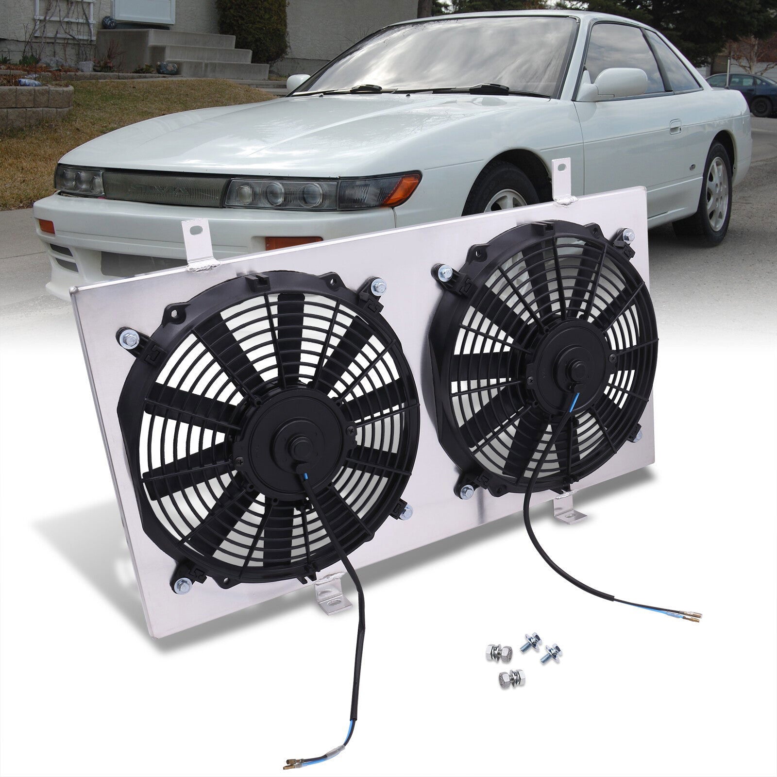 Nissan 240SX S13 CA18 1989-1994 M/T Aluminum Radiator Dual Fan Shroud - Parts Agent
