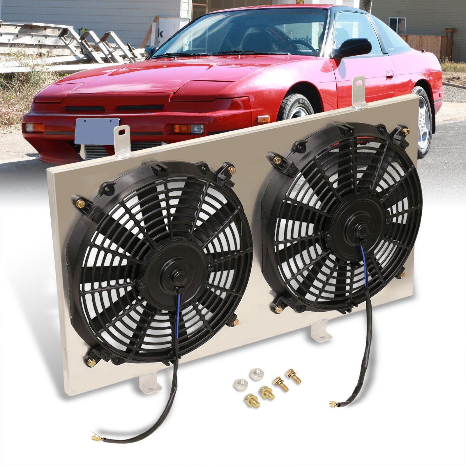 Nissan 240SX S13 KA24DE CA18DET RB20DET 1989-1994 M/T Aluminum Radiator Dual Fan Shroud - Parts Agent