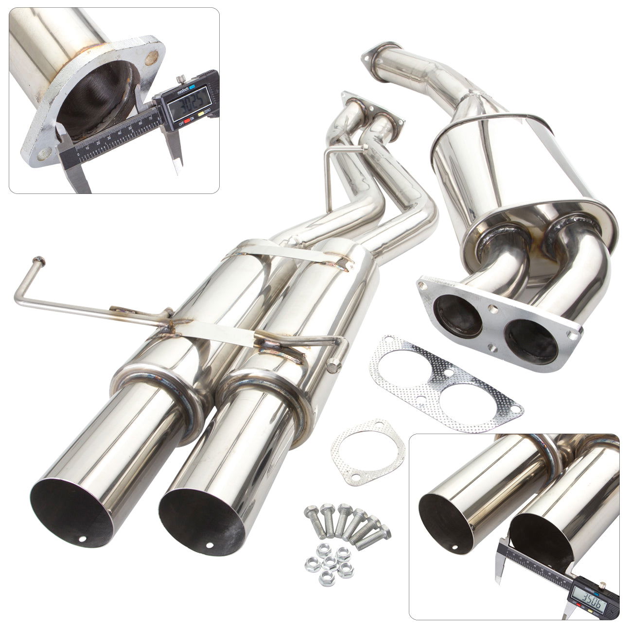 Nissan 240SX S14 1995-1998 Dual Tip Stainless Steel Catback Exhaust System (Piping: 3.0" / 76mm | Tip: 3.5") - Parts Agent