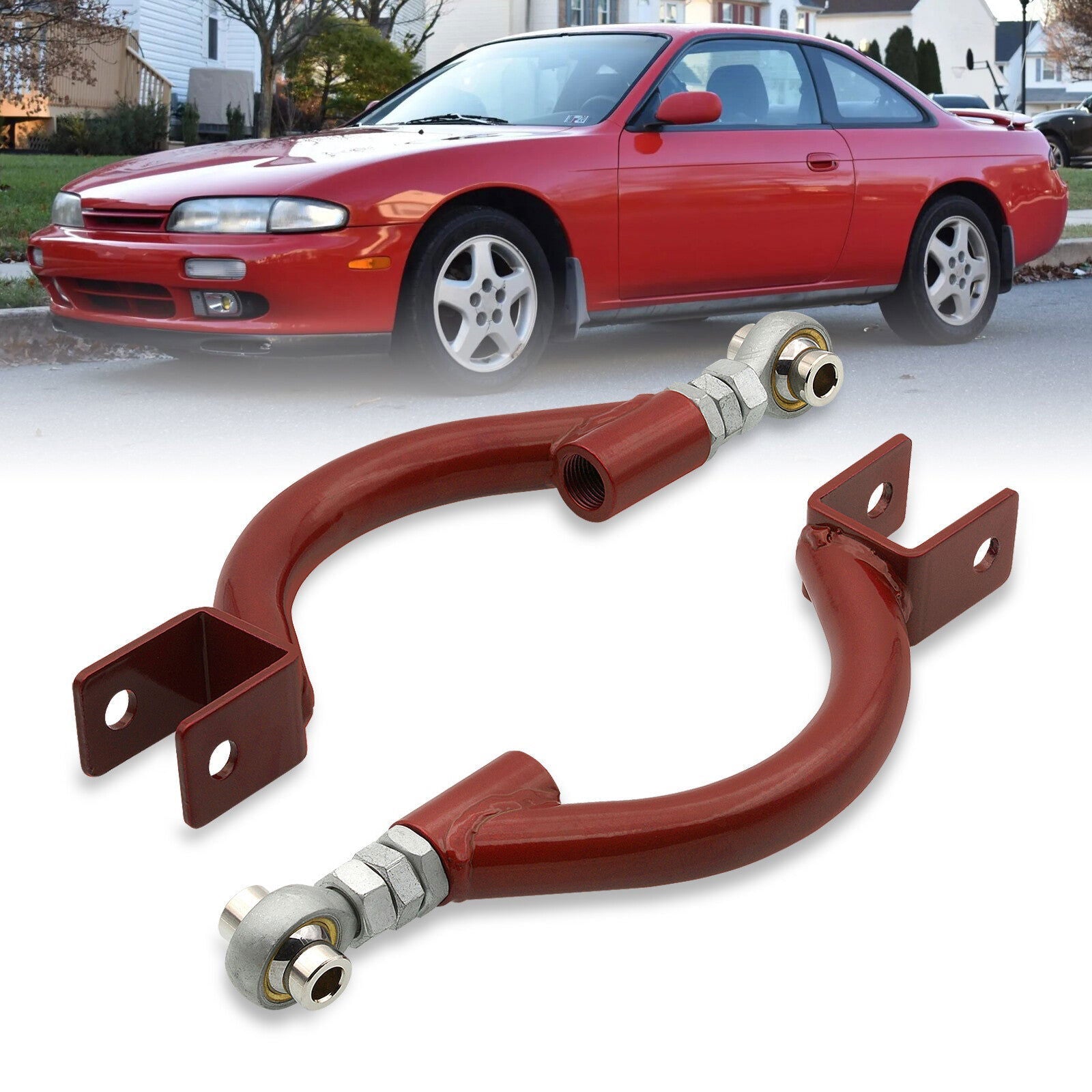 Nissan 240SX S14 1995-1998 Rear Upper Adjustable Camber Kit Control Arms Red - Parts Agent