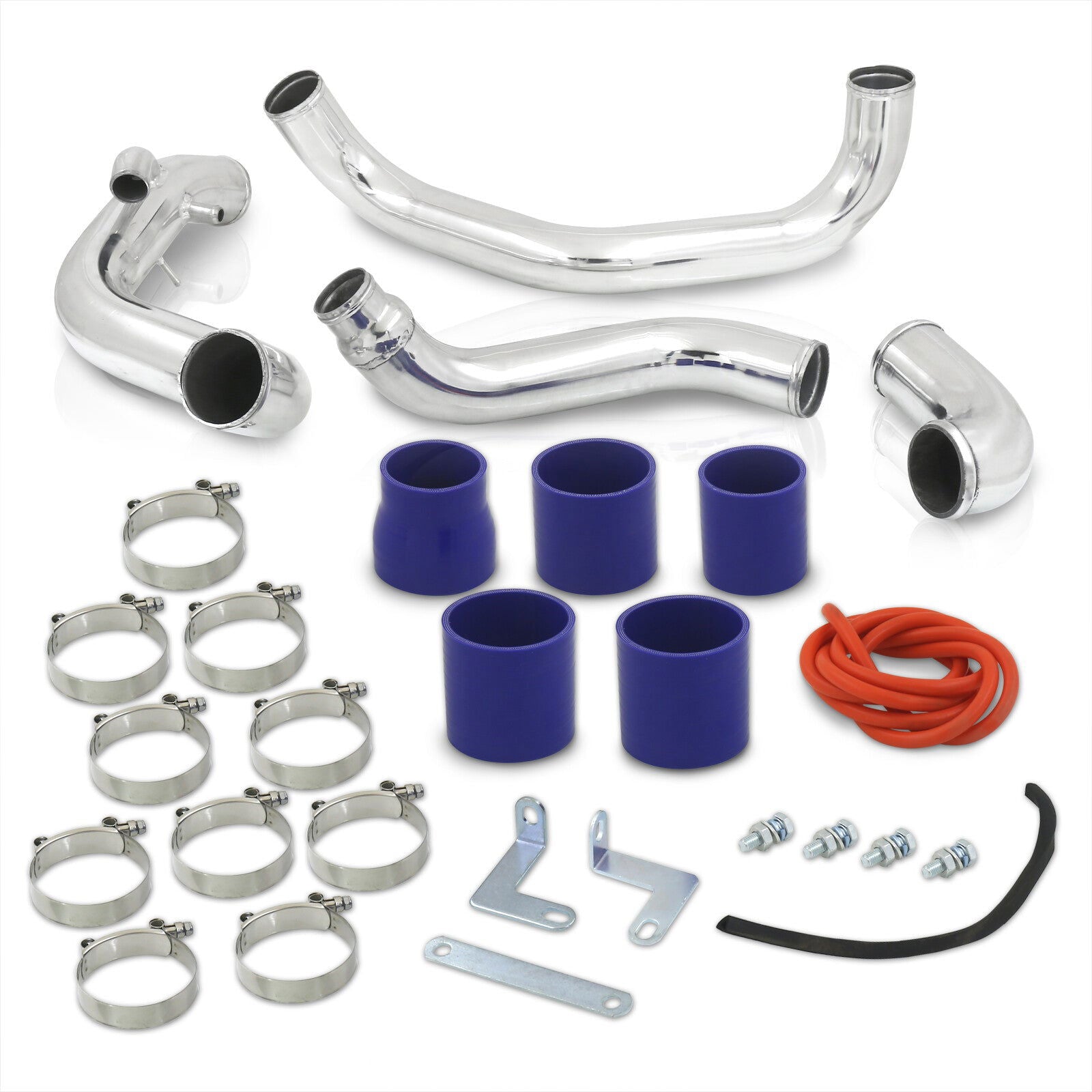 Nissan 240SX S14 1995-1998 SR20DET Bolt-On Aluminum Polished Piping Kit + Blue Couplers - Parts Agent