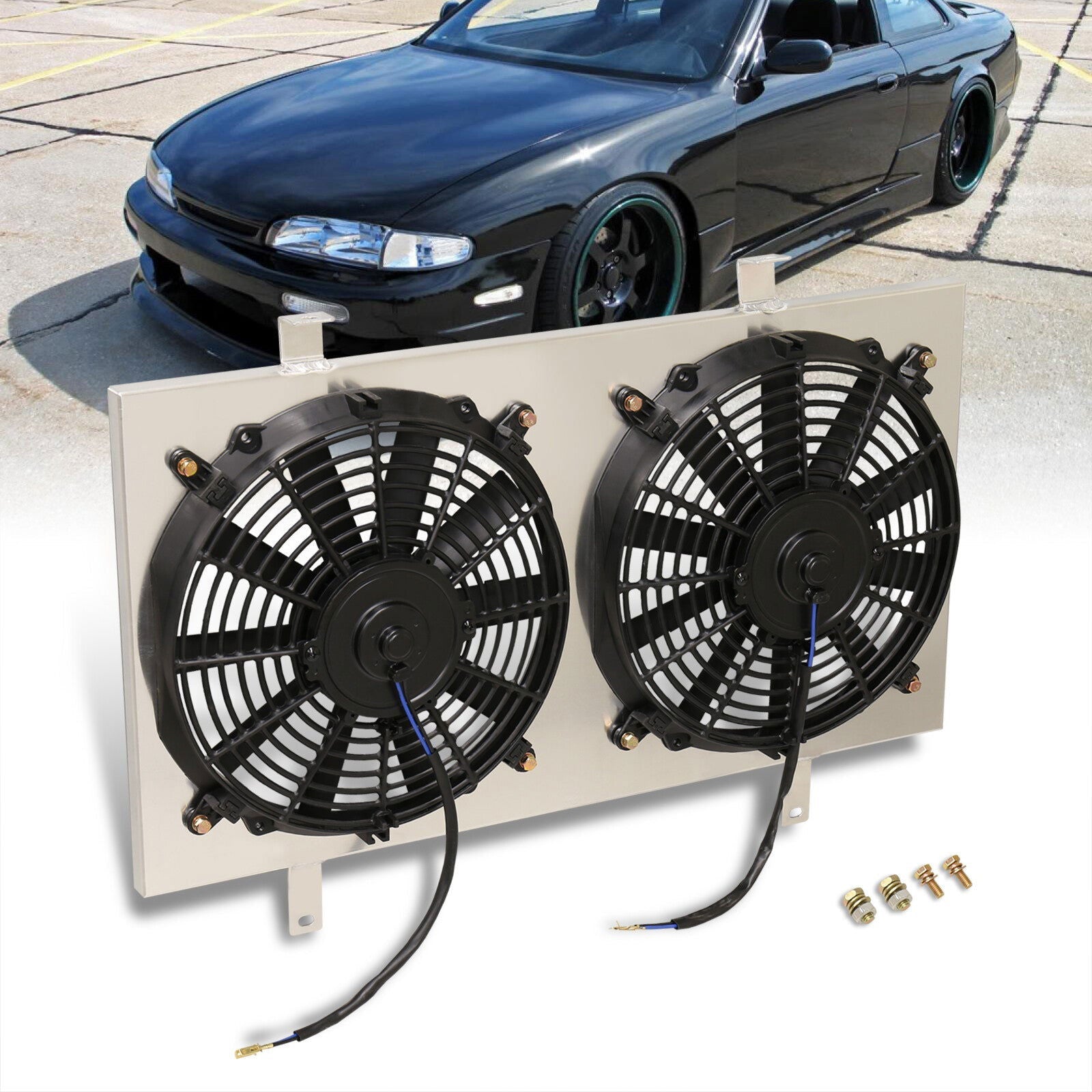 Nissan 240SX S14 KA24DE 1995-1998 M/T Aluminum Radiator Dual Fan Shroud - Parts Agent