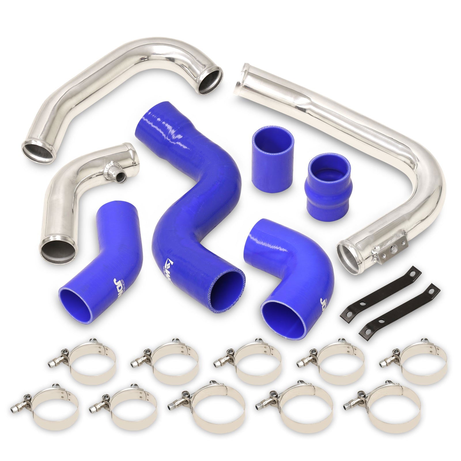 Nissan 300ZX Z32 1990-1996 VG30DETT Twin Turbo Bolt-On Aluminum Polished Piping Kit + Blue Couplers (Use with IC-SI1004) - Parts Agent