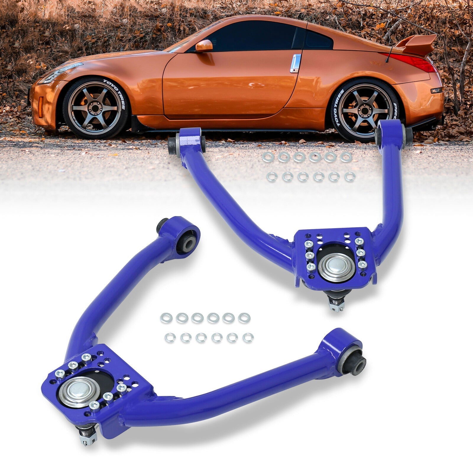Nissan 350Z 2003-2009 / Infiniti G35 2003-2007 Front Upper Control Arms Camber Kit Blue - Parts Agent
