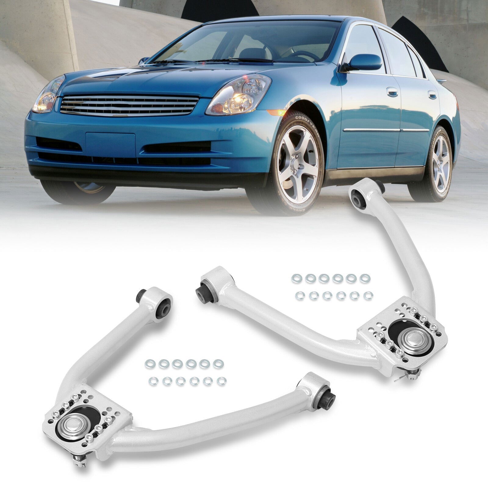 Nissan 350Z 2003-2009 / Infiniti G35 2003-2007 Front Upper Control Arms Camber Kit Silver - Parts Agent