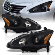 Nissan Altima Sedan 2013-2015 Factory Style Projector Headlights Black Housing Clear Len Amber Reflector (Halogen Models Only) - Parts Agent