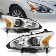 Nissan Altima Sedan 2013-2015 Factory Style Projector Headlights Chrome Housing Clear Len Amber Reflector (Halogen Models Only) - Parts Agent