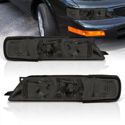 Nissan Maxima 1995-1999 1 Piece Style Headlights + Corners Chrome Housing Smoke Len Clear Reflector - Parts Agent