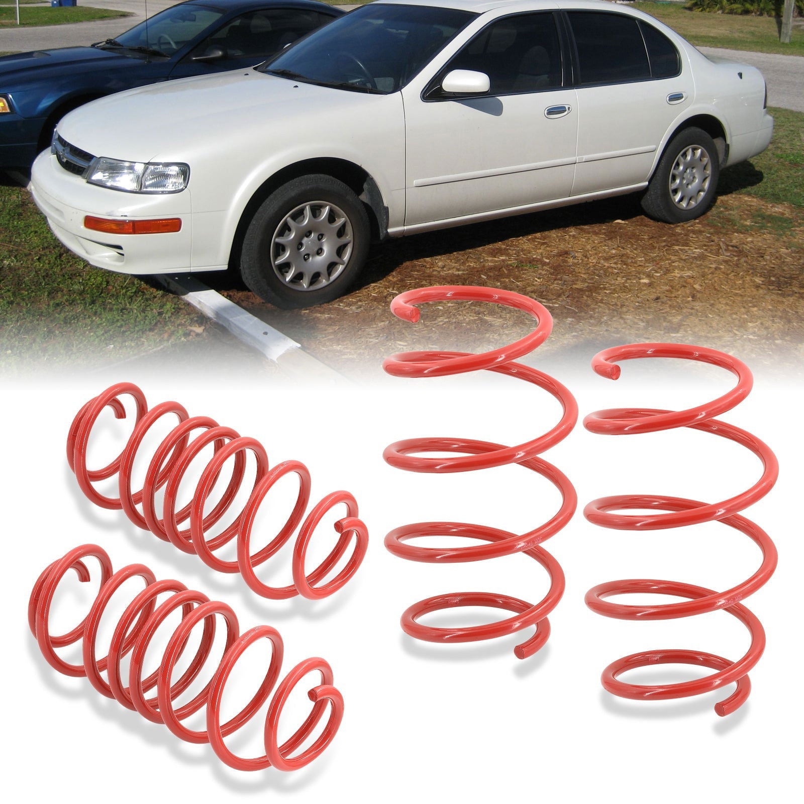 Nissan Maxima 1995-1999 Lowering Springs Red (Front ~2.25" / Rear ~2.0") - Parts Agent