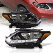 Nissan Rogue 2014-2016 LED DRL Factory Style Headlights Black Housing Clear Len Amber Reflector (Halogen Models Only) - Parts Agent