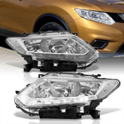Nissan Rogue 2014-2016 LED DRL Factory Style Headlights Chrome Housing Clear Len Clear Reflector (Halogen Models Only) - Parts Agent
