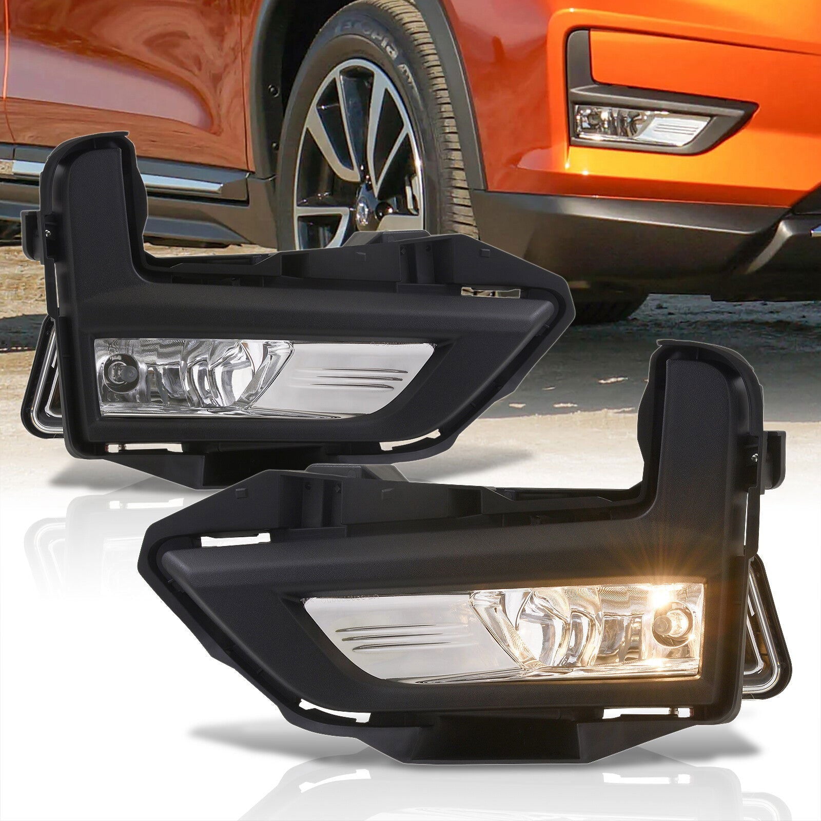 Nissan Rogue (Not Compatible for Sport Models) 2017-2020 Front Fog Lights Clear Len (Includes Switch & Wiring Harness) - Parts Agent