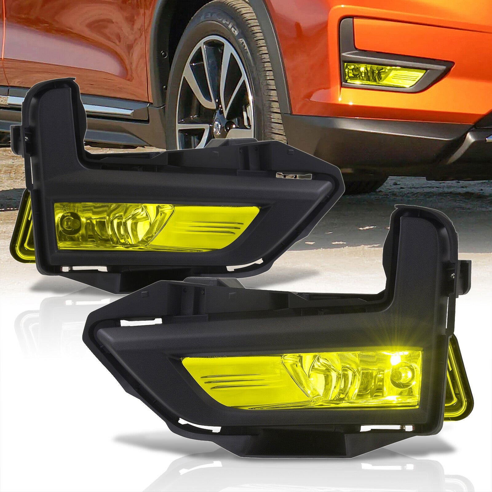 Nissan Rogue (Not Compatible for Sport Models) 2017-2020 Front Fog Lights Yellow Len (Includes Switch & Wiring Harness) - Parts Agent