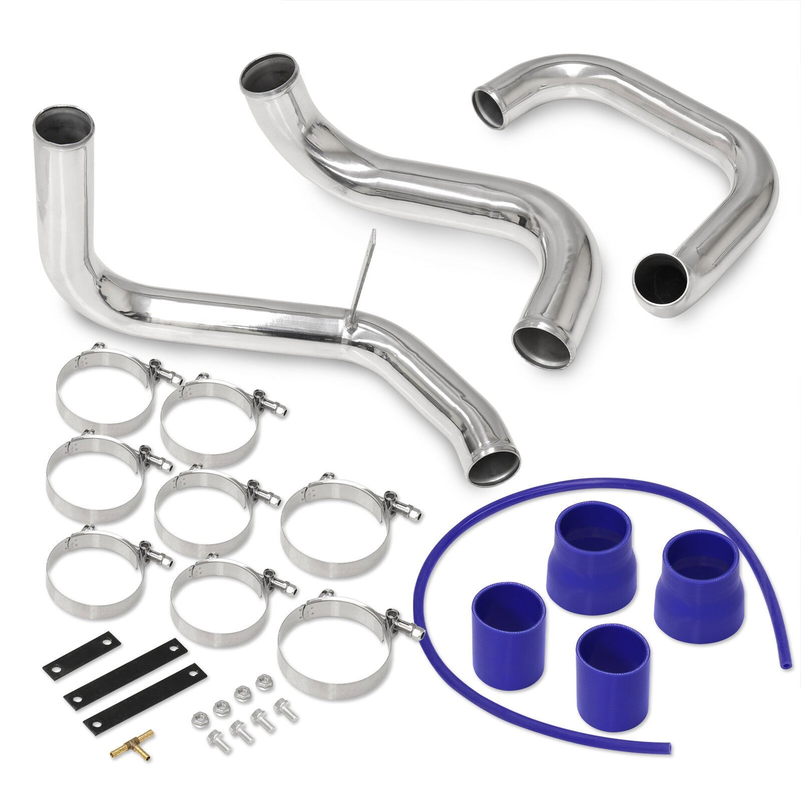 Nissan Skyline GTR R32 R33 R34 RB20 RB25DET Bolt-On Aluminum Polished Piping Kit + Blue Couplers - Parts Agent
