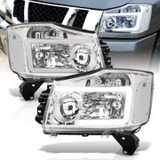 Nissan Titan 2004-2015 / Armada 2004-2007 LED DRL Bar Factory Style Headlights Chrome Housing Clear Len Clear Reflector - Parts Agent