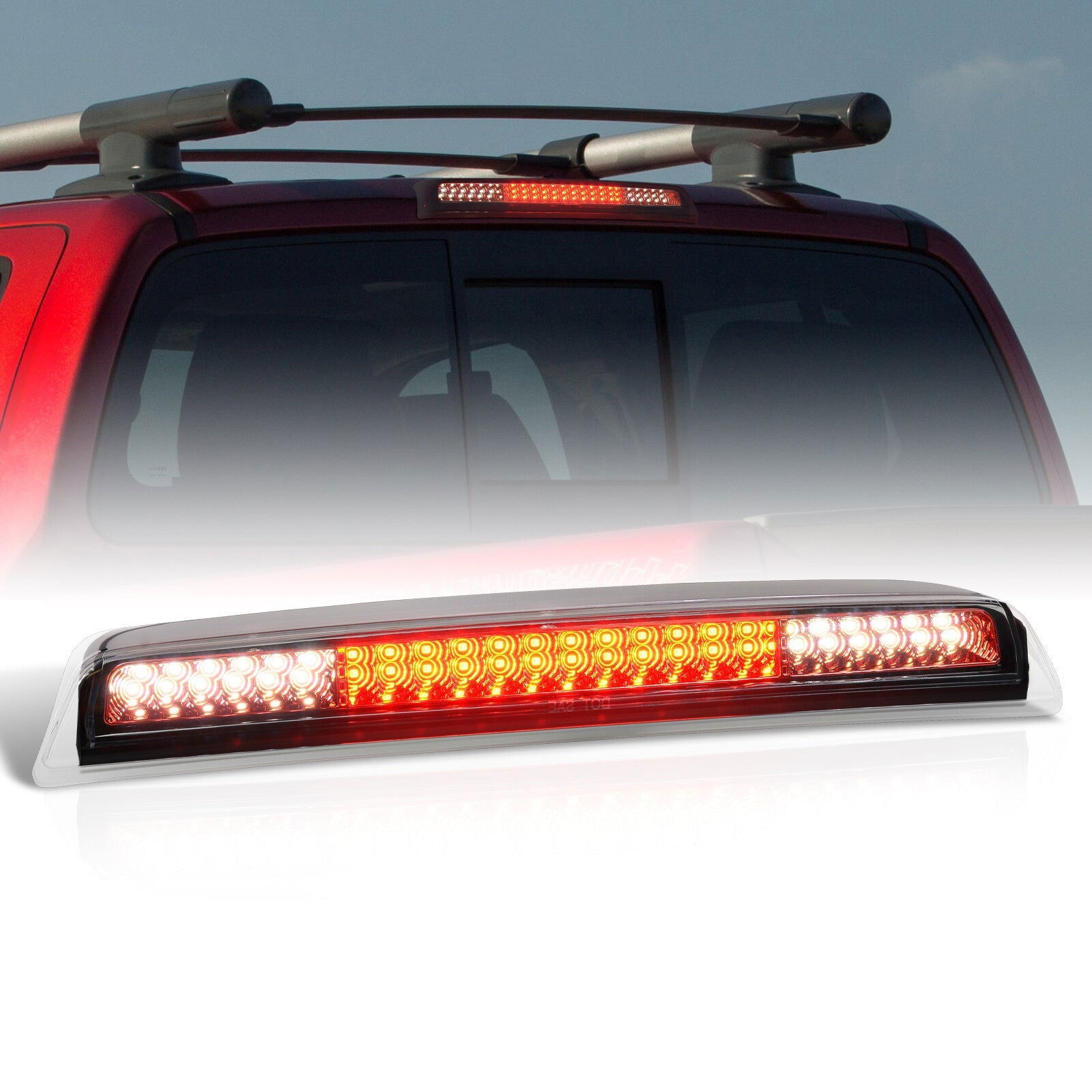 Nissan Titan 2004-2015 Strobe LED 3rd Brake Light Red Housing Clear Len - Parts Agent
