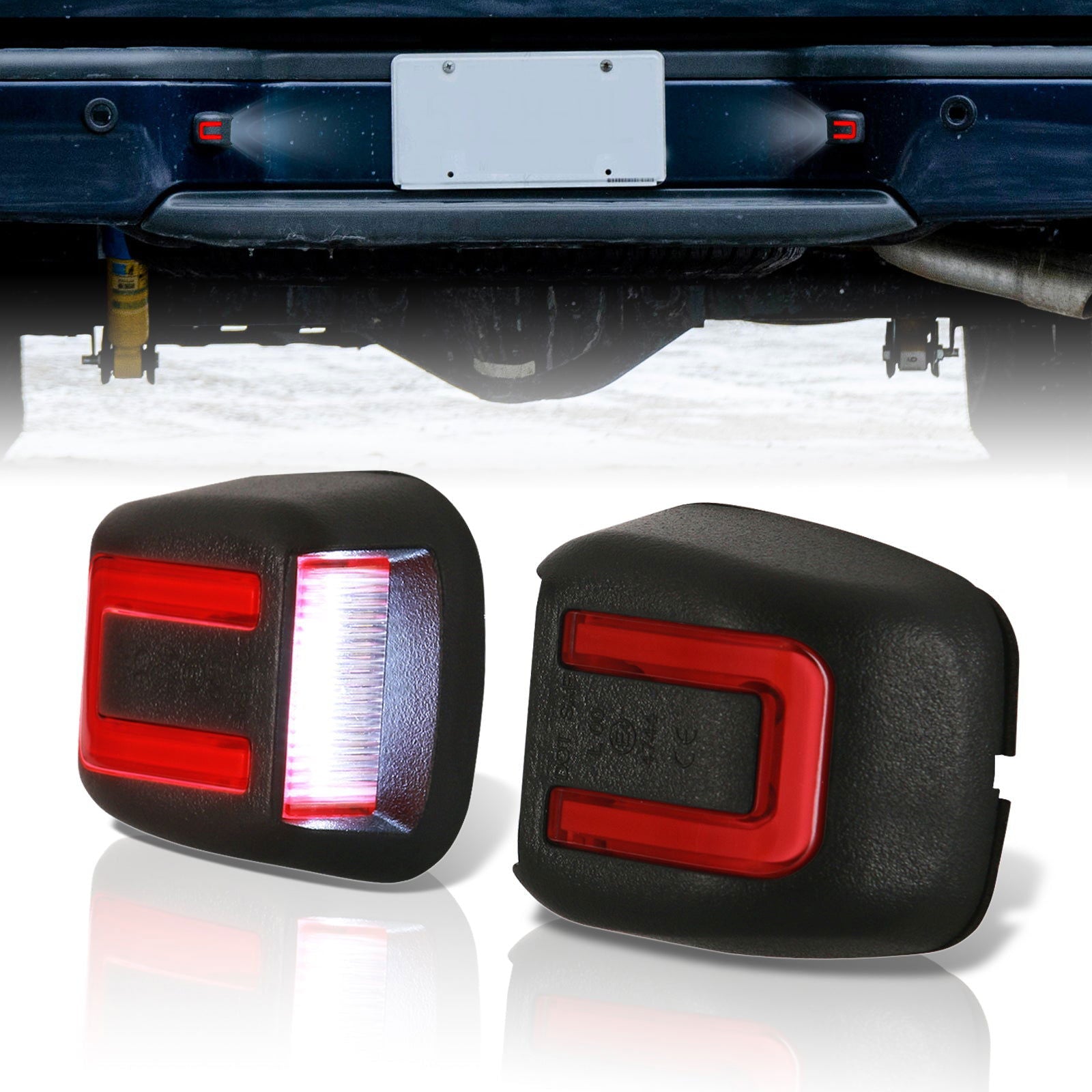 Nissan Titan 2007-2015 / Armada 2008-2015 / Frontier 2007-2021 / Xterra 2007-2015 / Suzuki Equator 2009-2012 White & Red Bar SMD LED License Plate Lights Clear Len - Parts Agent