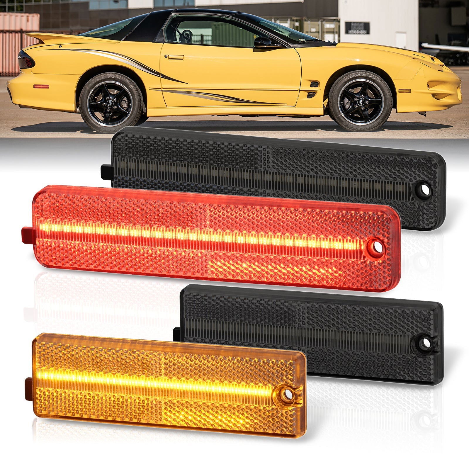 Pontiac Firebird 1998-2002 4 Piece Front Amber & Rear Red LED Side Marker Lights Smoke Len - Parts Agent
