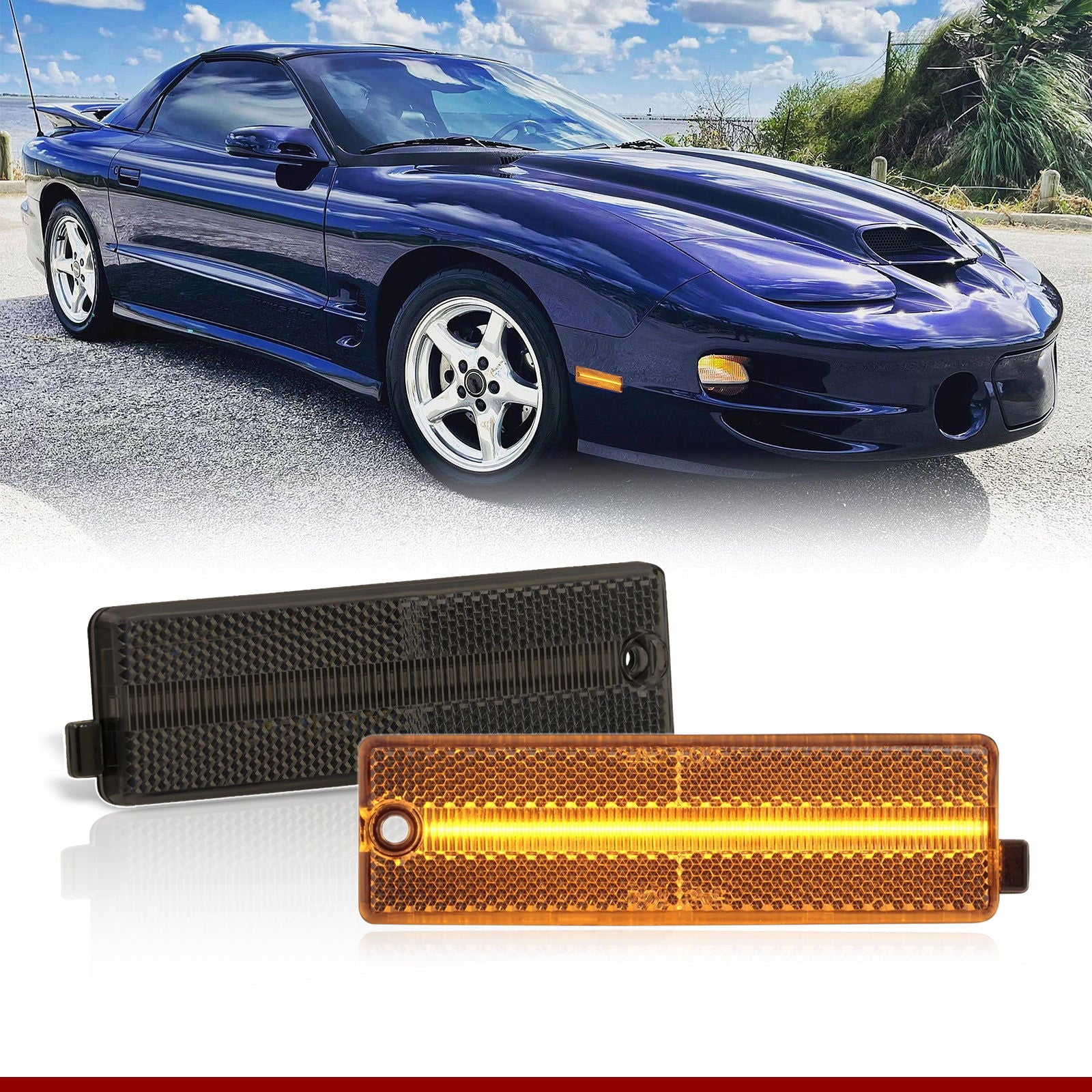 Pontiac Firebird 1998-2002 Front Amber LED Side Marker Lights Smoke Len - Parts Agent