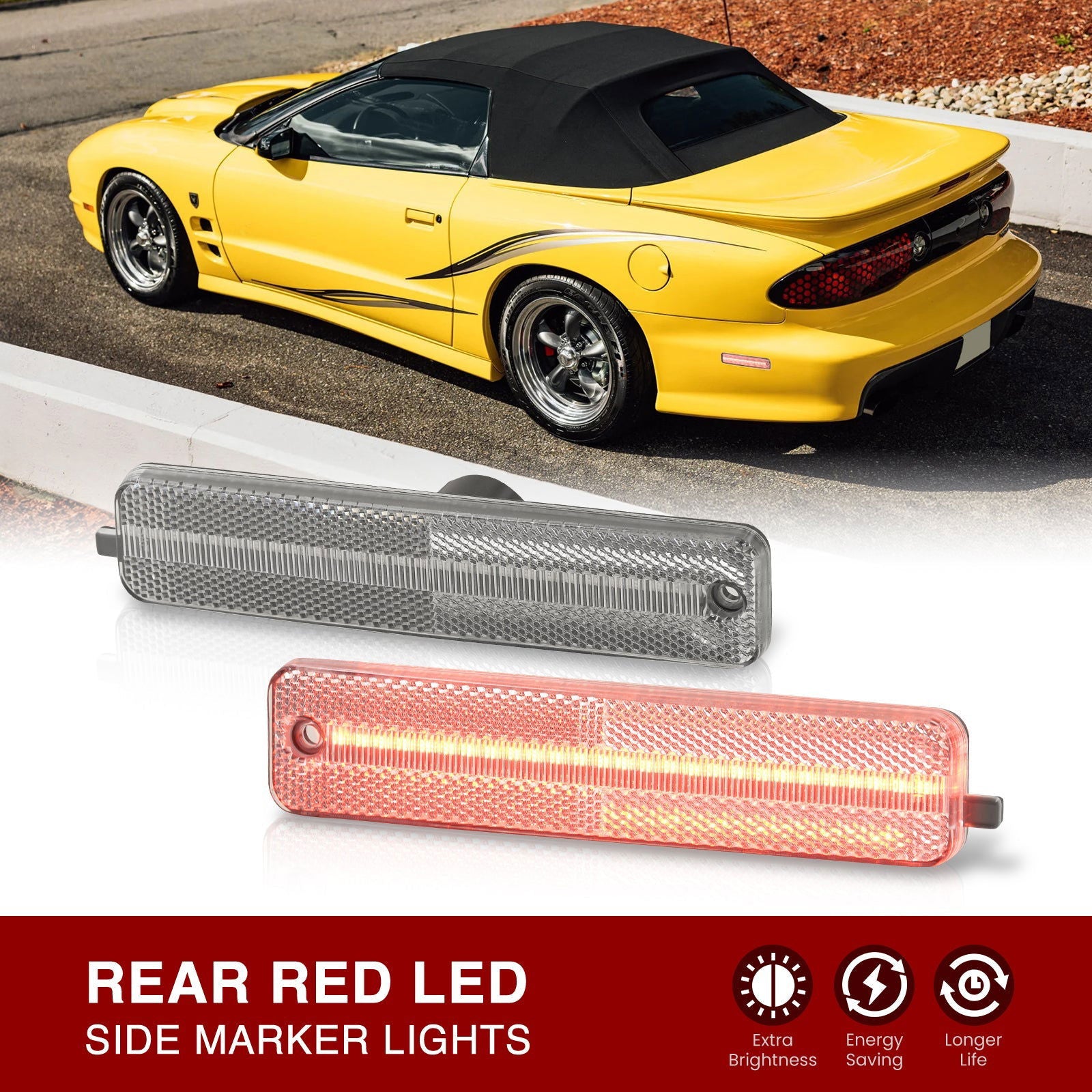 Pontiac Firebird 1998-2002 Rear Red LED Side Marker Lights Clear Len - Parts Agent