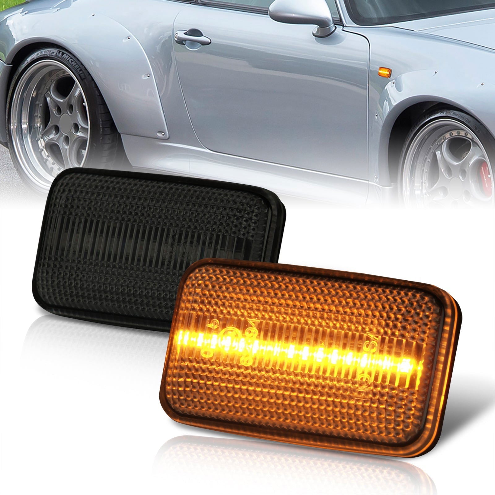 Porsche 911 Carrera 964 968 993 1988-1997 / Volkswagen Golf Jetta MK2 1984-1992 Front Amber LED Side Marker Lights Smoke Len - Parts Agent