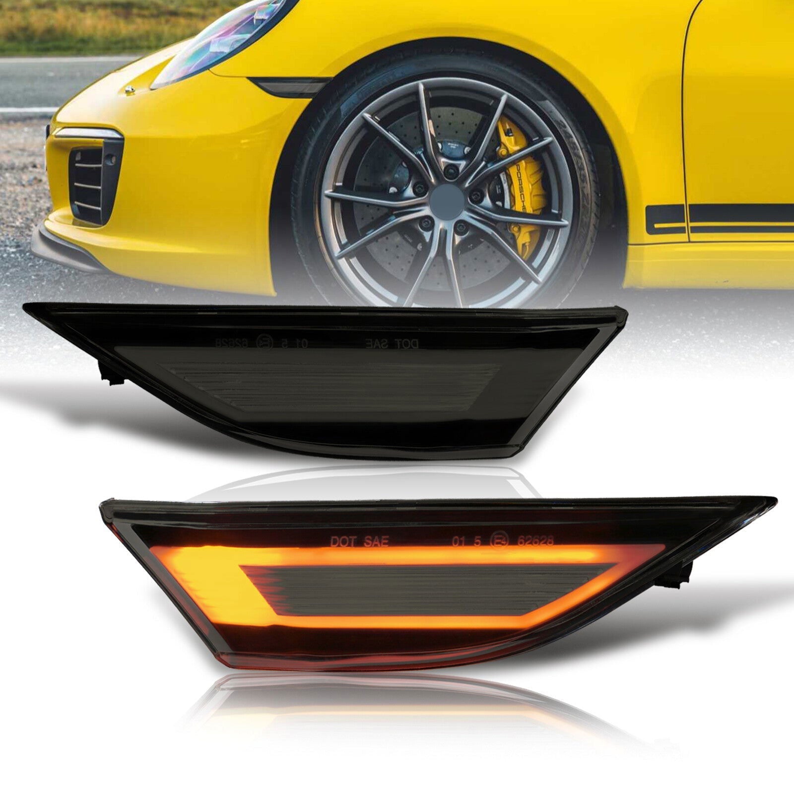 Porsche Carrera 991 2012-2019 / Boxster 981 718 2013-2021 / Cayman 982 2014-2022 Front Amber LED Side Marker Lights Clear Len - Parts Agent