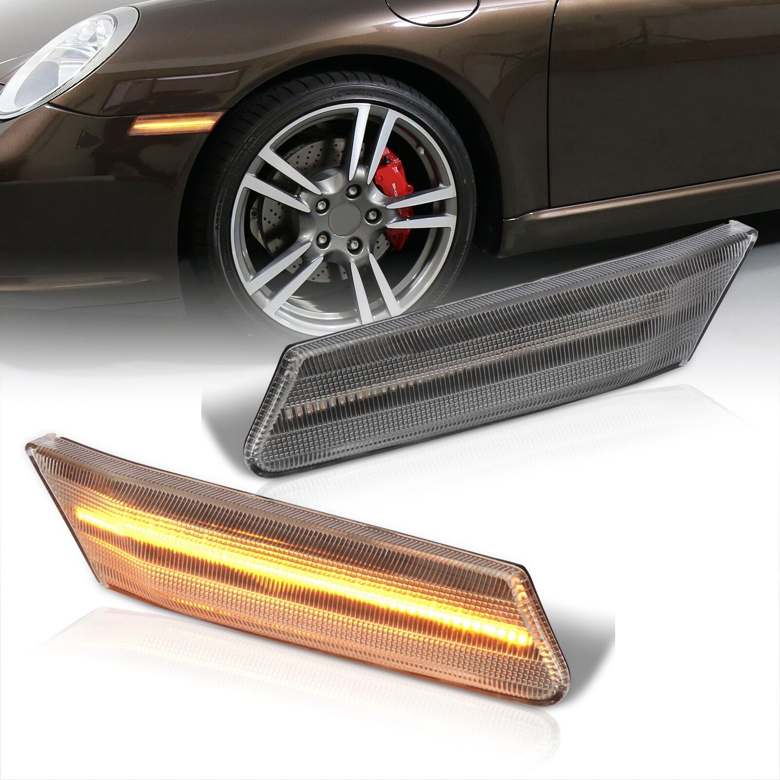 Porsche Carrera 997 2005-2012 / Boxster 987 2005-2012 / Cayman 987 2005-2012 Front Amber LED Side Marker Lights Clear Len - Parts Agent