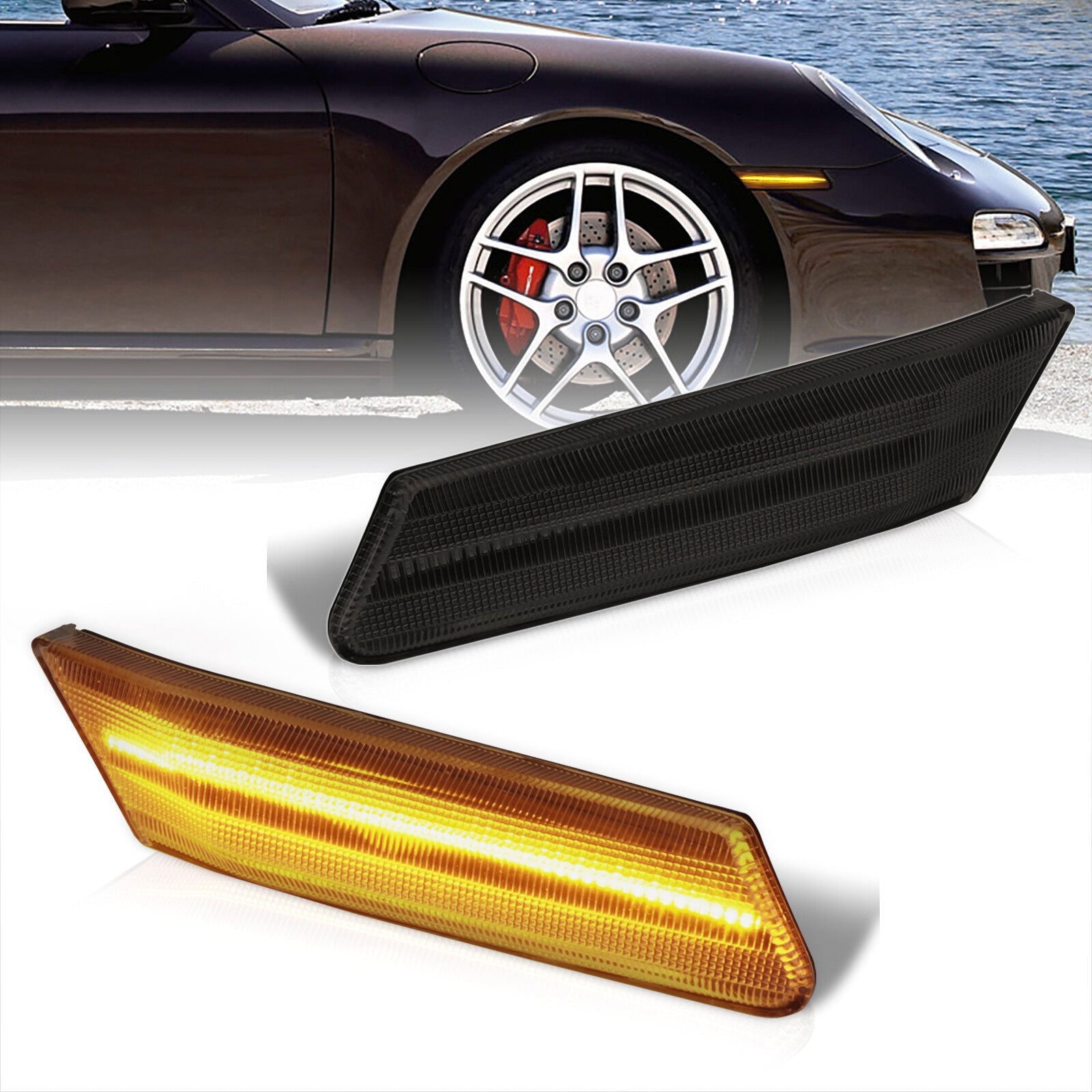 Porsche Carrera 997 2005-2012 / Boxster 987 2005-2012 / Cayman 987 2005-2012 Front Amber LED Side Marker Lights Smoke Len - Parts Agent