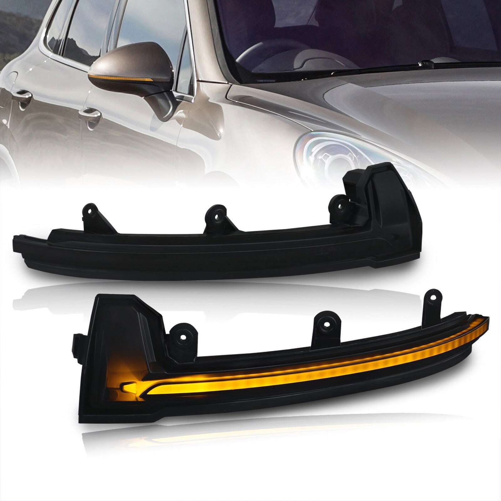 Porsche Cayenne 2015-2018 Front Amber Sequential LED Side Mirror Signal Marker Lights Smoke Len - Parts Agent