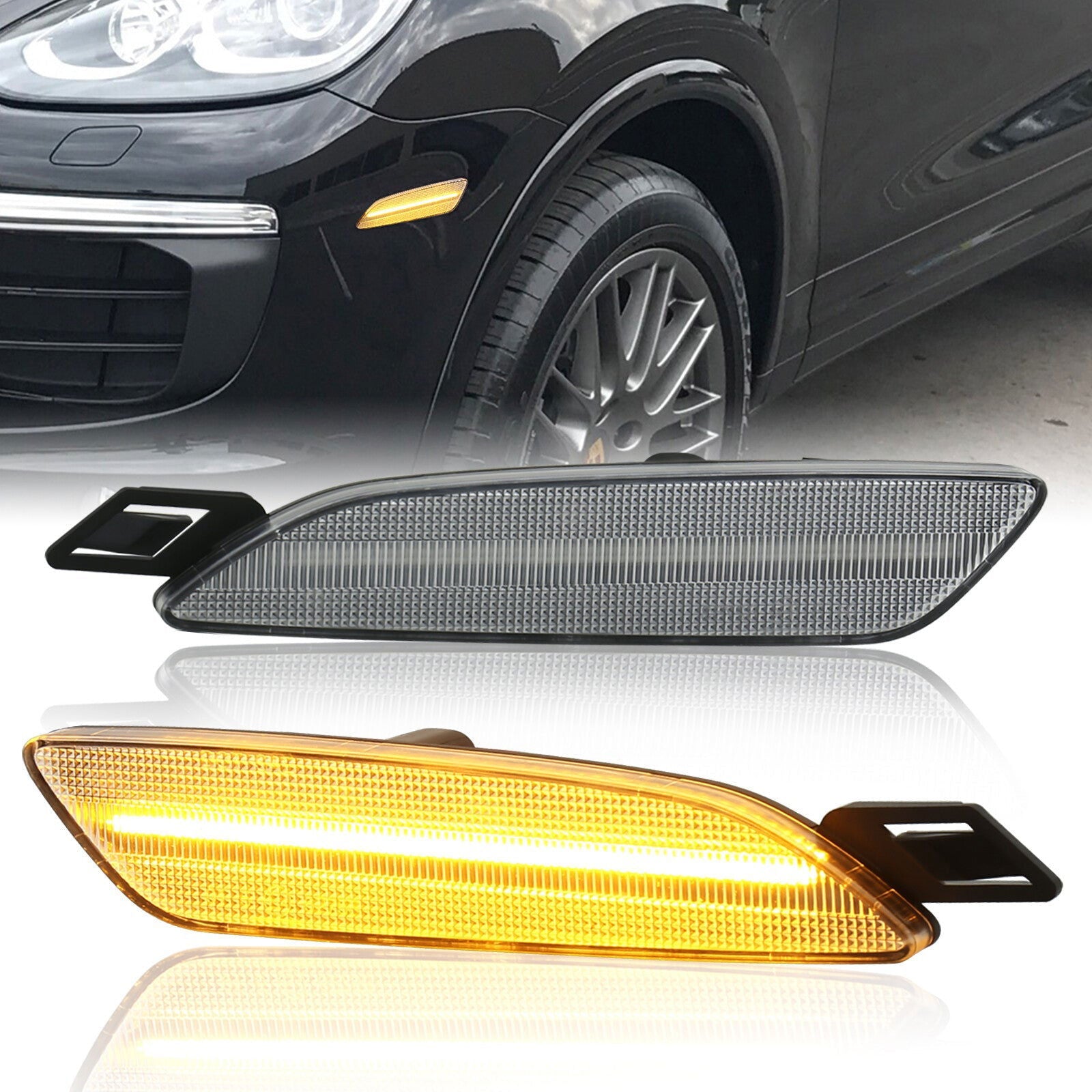 Porsche Cayenne 2015-2019 Front Amber LED Side Marker Lights Clear Len - Parts Agent