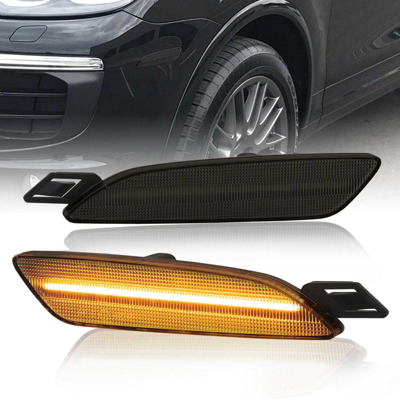 Porsche Cayenne 2015-2019 Front Amber LED Side Marker Lights Smoke Len - Parts Agent
