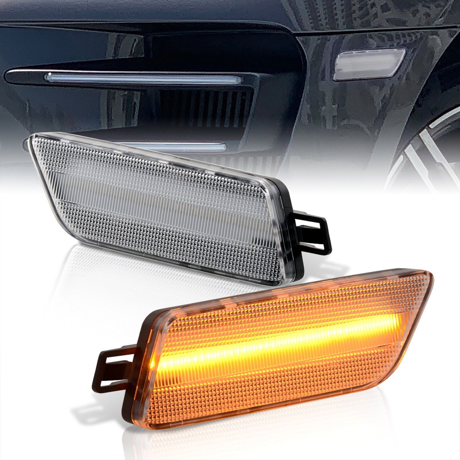 Porsche Macan 2015-2022 Front Amber LED Side Marker Lights Clear Len - Parts Agent