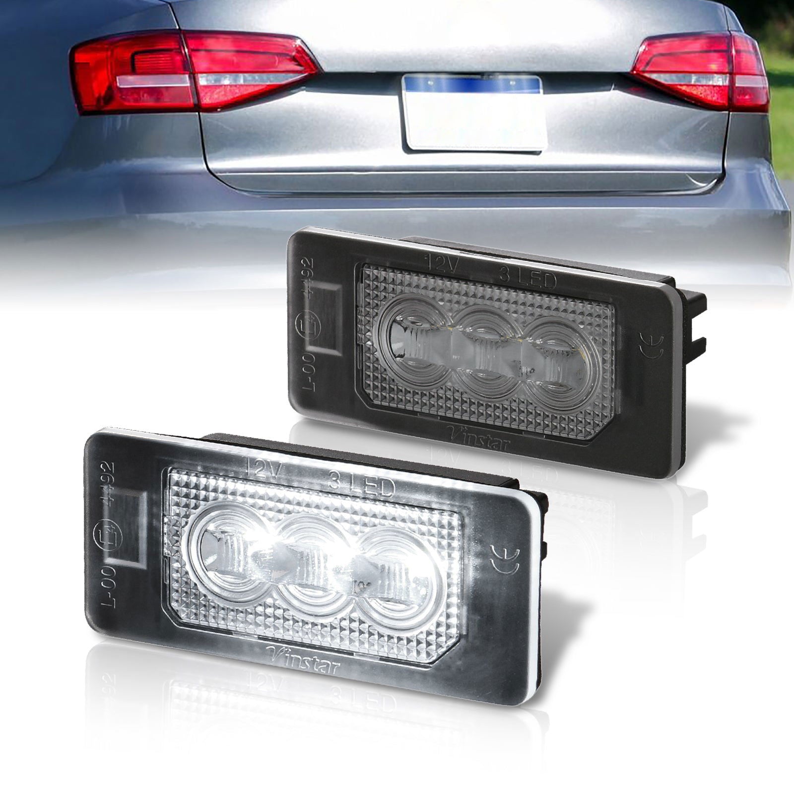 Skoda / Seat / Volkswagen White SMD LED License Plate Lights Clear Len - Parts Agent