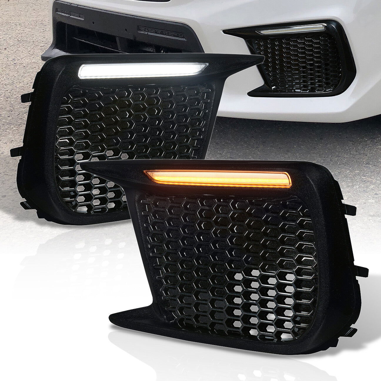 Subaru WRX STI 2018-2021 Front 2-in-1 Function Sequential LED DRL Bar (Running/Signal) Fog Light Bezels Black (S4 Style) - Parts Agent