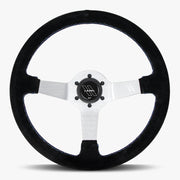 The Classic | Black Alcantara Suede | Silver Spoke | Bavarian Stitch - Parts Agent