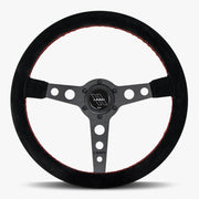 The Daytona | Black Alcantara Suede | Black Spoke | Red Stitch - Parts Agent