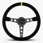 The Daytona | Black Alcantara Suede | Black Spoke | Yellow Stitch - Parts Agent