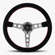 The Daytona | Black Alcantara Suede | Graphite Spoke | Red Stitch - Parts Agent