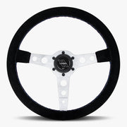 The Daytona | Black Alcantara Suede | Silver Spoke | Bavarian Stitch - Parts Agent