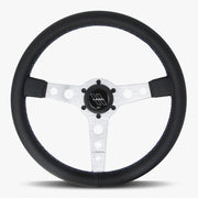 The Daytona | Black Leather | Silver Spoke | Bavarian Stitch - Parts Agent
