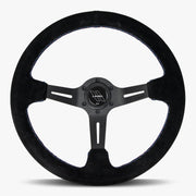 The Le Mans | Black Alcantara Suede | Black Spoke | Bavarian Stitch - Parts Agent