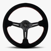 The Le Mans | Black Alcantara Suede | Black Spoke | Red Stitch - Parts Agent