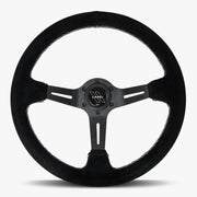 The Le Mans | Black Alcantara Suede | Black Spoke | White Stitch - Parts Agent