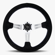 The Le Mans | Black Alcantara Suede | Silver Spoke | Bavarian Stitch - Parts Agent